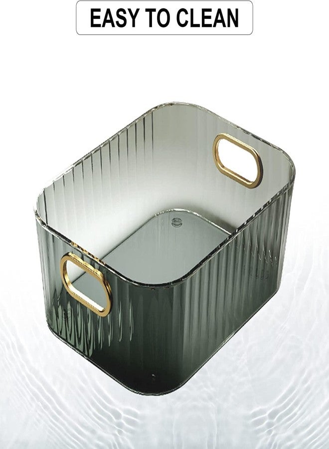 Clazkit Acrylic Desktop Storage Box with Handle Transparent Cosmetics Storage Organizer Multipurpose Use Tray for Kitchen Stackable Storage Box (Transparent) - Image 2